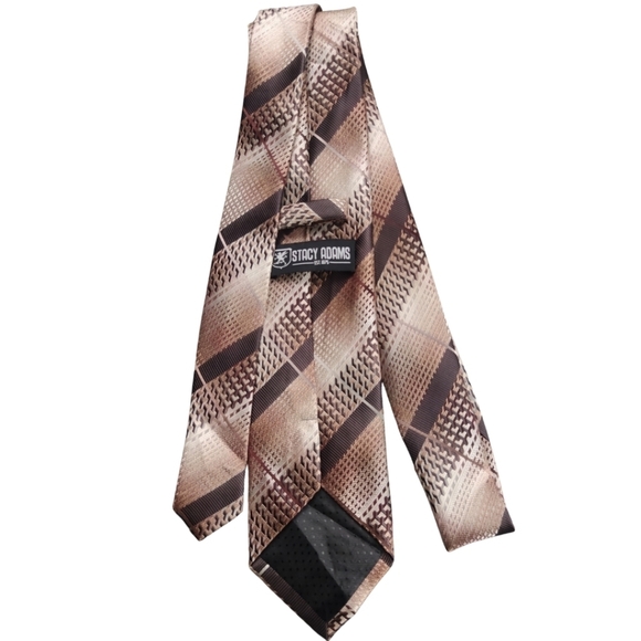 Stacy Adams Two-Tone Brown Stripe Hounds Tooth Tie - Picture 4 of 7